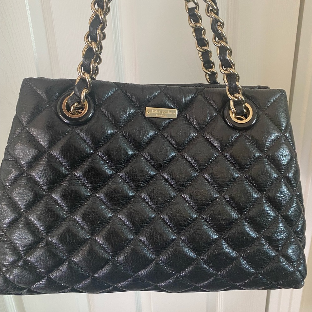 Kate Spade - quilted black purse with gold chain straps